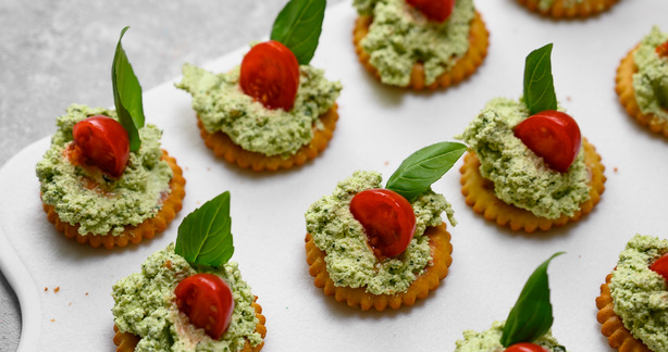 Feta and Tomato Pesto Canapes - Sirimon Cheese